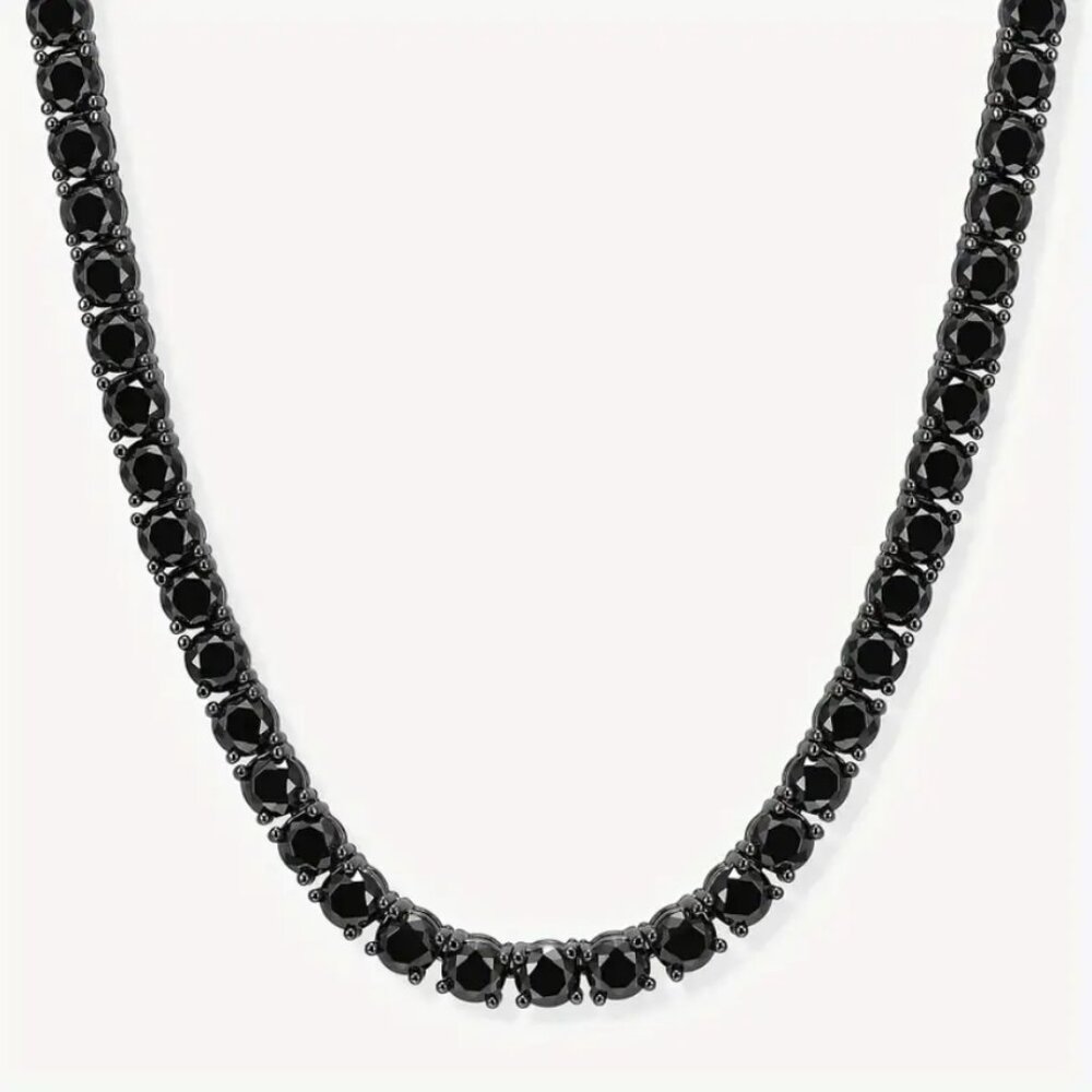 2ct Black Diamond Mens Platinum Silver Tennis Necklace 18 20 24 Inch Jewelry - Picture 4 of 9